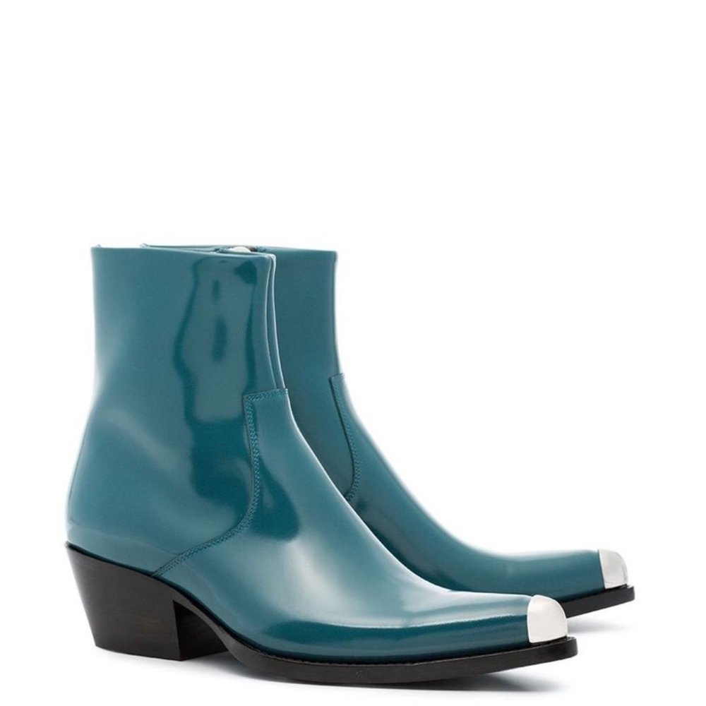 Calvin Klein 205W39NYC Tex Chiara Glossed Leather Western Ankle Bootie